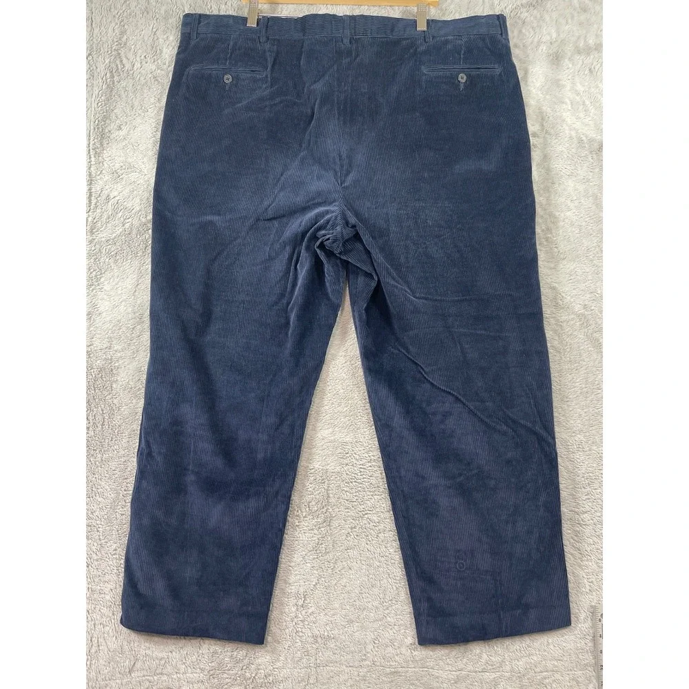 Mens Wide Wale Corduroy Pants 44x29.5 Lands' End Blue Pleated Relaxed Old Money - Picture 3 of 8